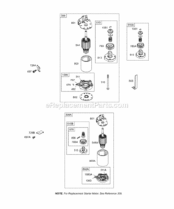 Electric Starter Diagram and Parts List for 284707-1026-E1 Series Briggs and Stratton Engine
